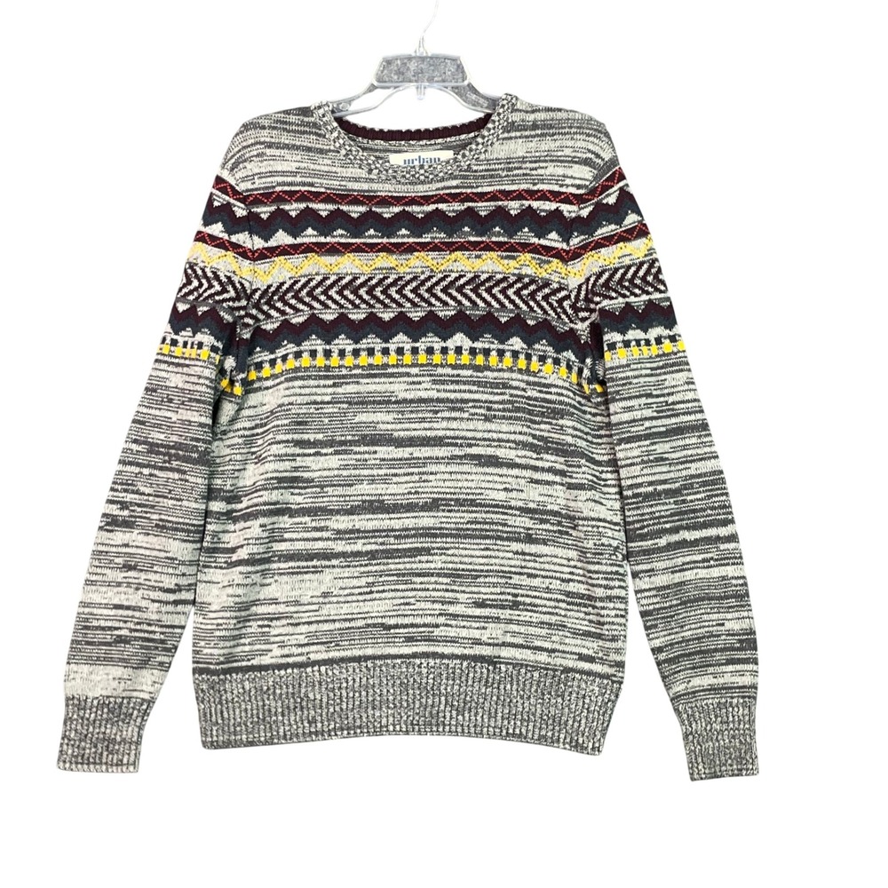 Urban Pipeline Sweater Women Large Gray Fair Isle Southwestern Crewneck Knit Top